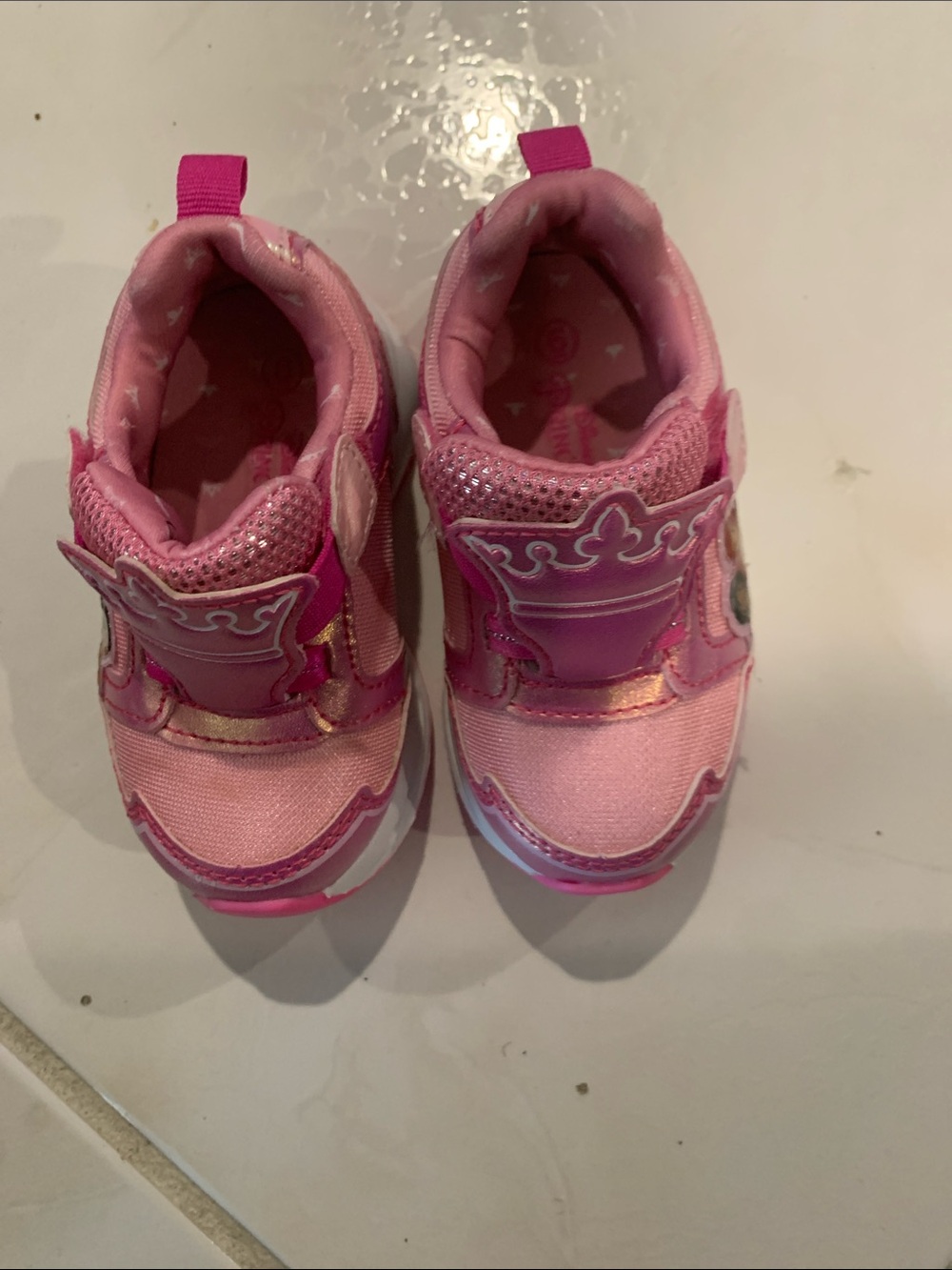 Disney Girls' Pink Hook-and-Loop Sneakers